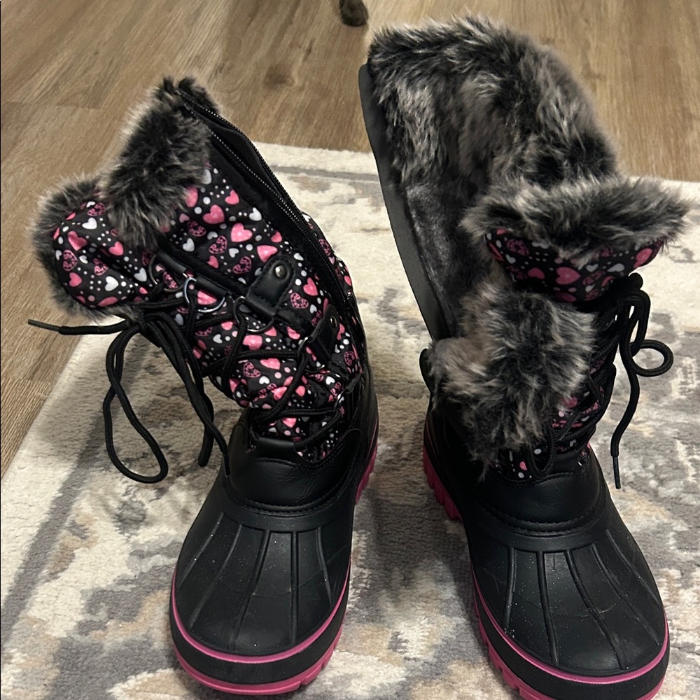Black and Pink Fur-Lined Winter Boots only worn once